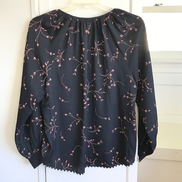 JOIE Floral Split Neck Blouse Black Pink Coral Top Women’s Size X-Large Size 1X - Picture 5 of 16
